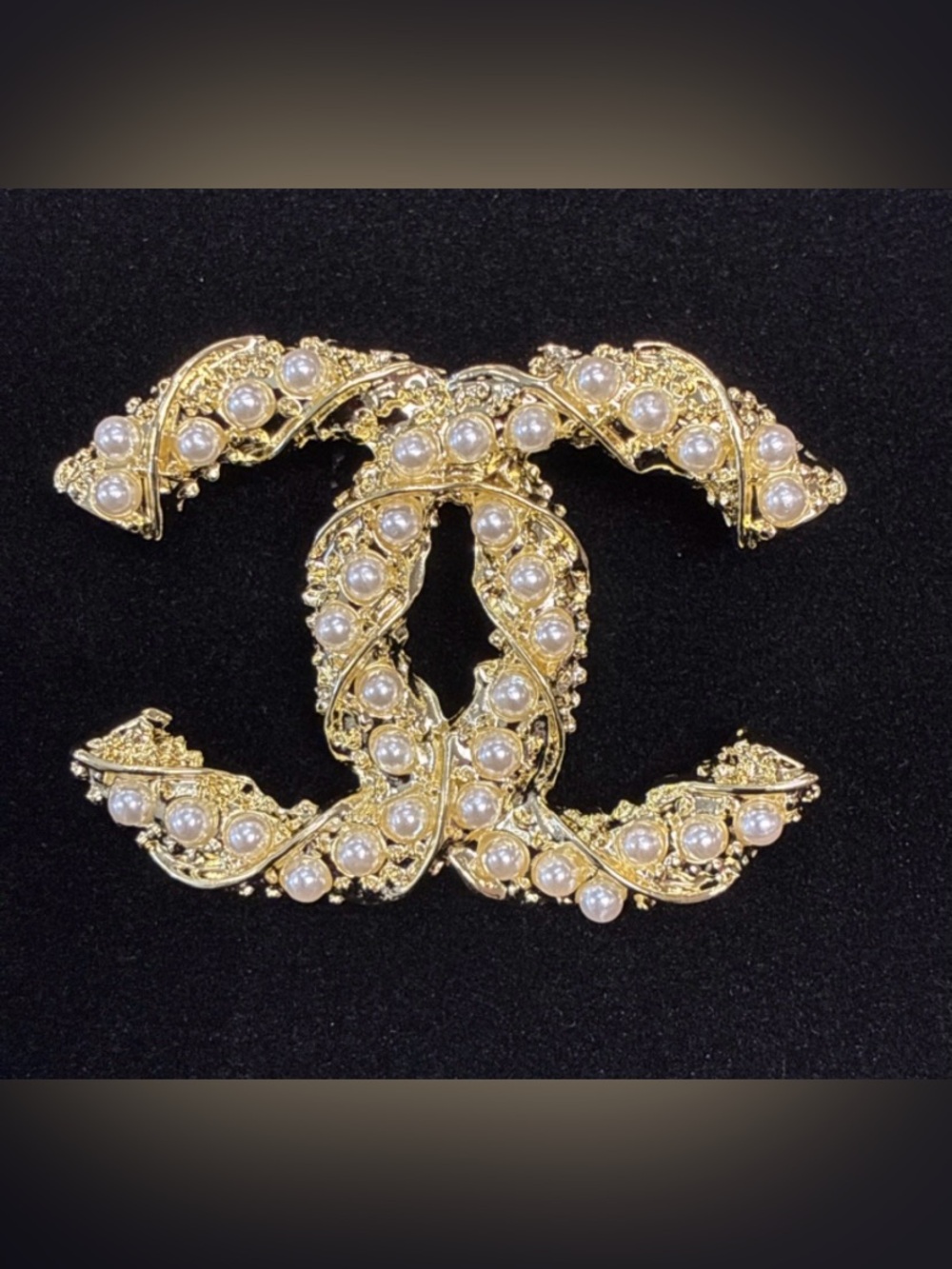 Gold-Tone and Faux Pearl Logo Brooch